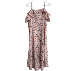 Allegra K Dress Womens‎ Medium Pink Blue Floral Cold Shoulder Ruffle High Low